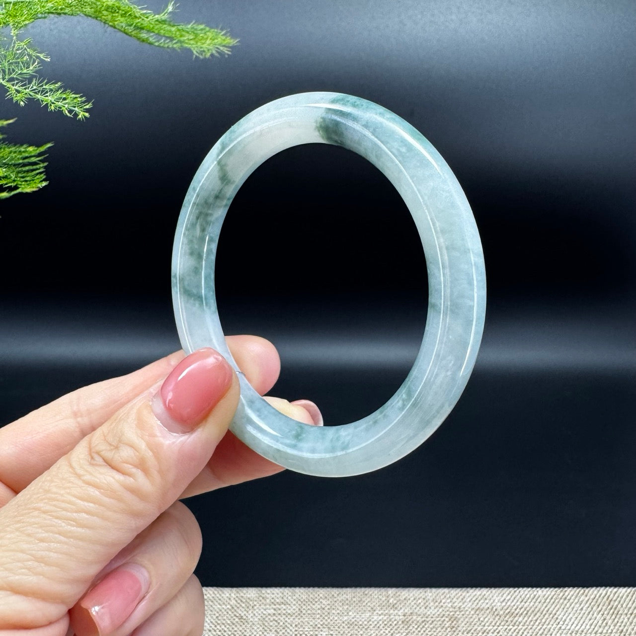 Genuine Burmese Icy Blue Flower Jadeite Jade Bangle Bracelet (51.9mm)