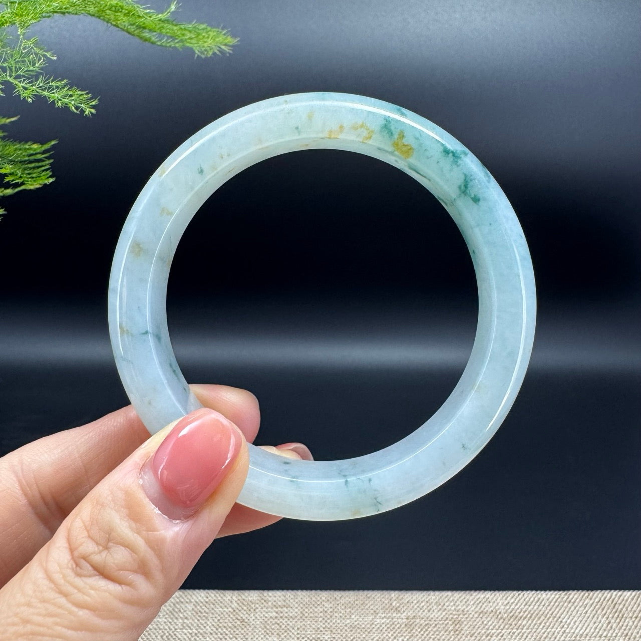 Genuine Burmese Icy Blue Flower Jadeite Jade Bangle Bracelet (57.3mm)