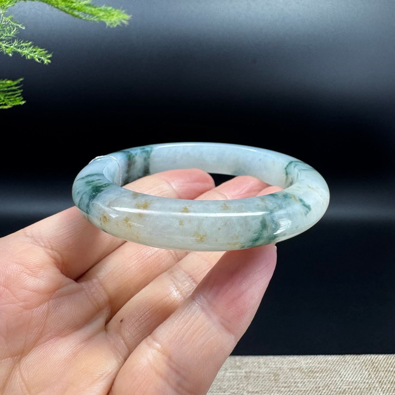 Genuine Burmese Icy Blue Flower Jadeite Jade Bangle Bracelet (55mm)