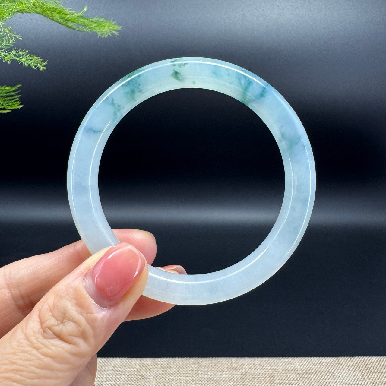 Genuine Burmese Icy Blue Flower Jade Jadeite Bangle Bracelet ( 54.9mm )