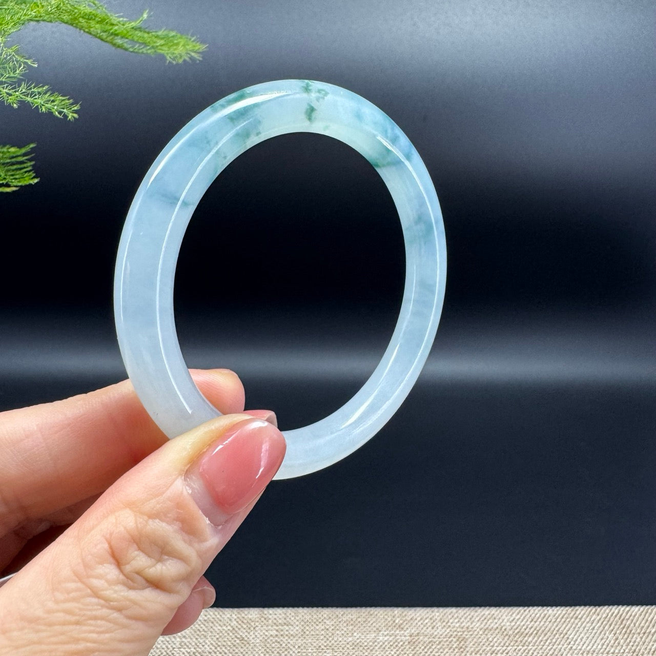 Genuine Burmese Icy Blue Flower Jade Jadeite Bangle Bracelet ( 54.9mm )