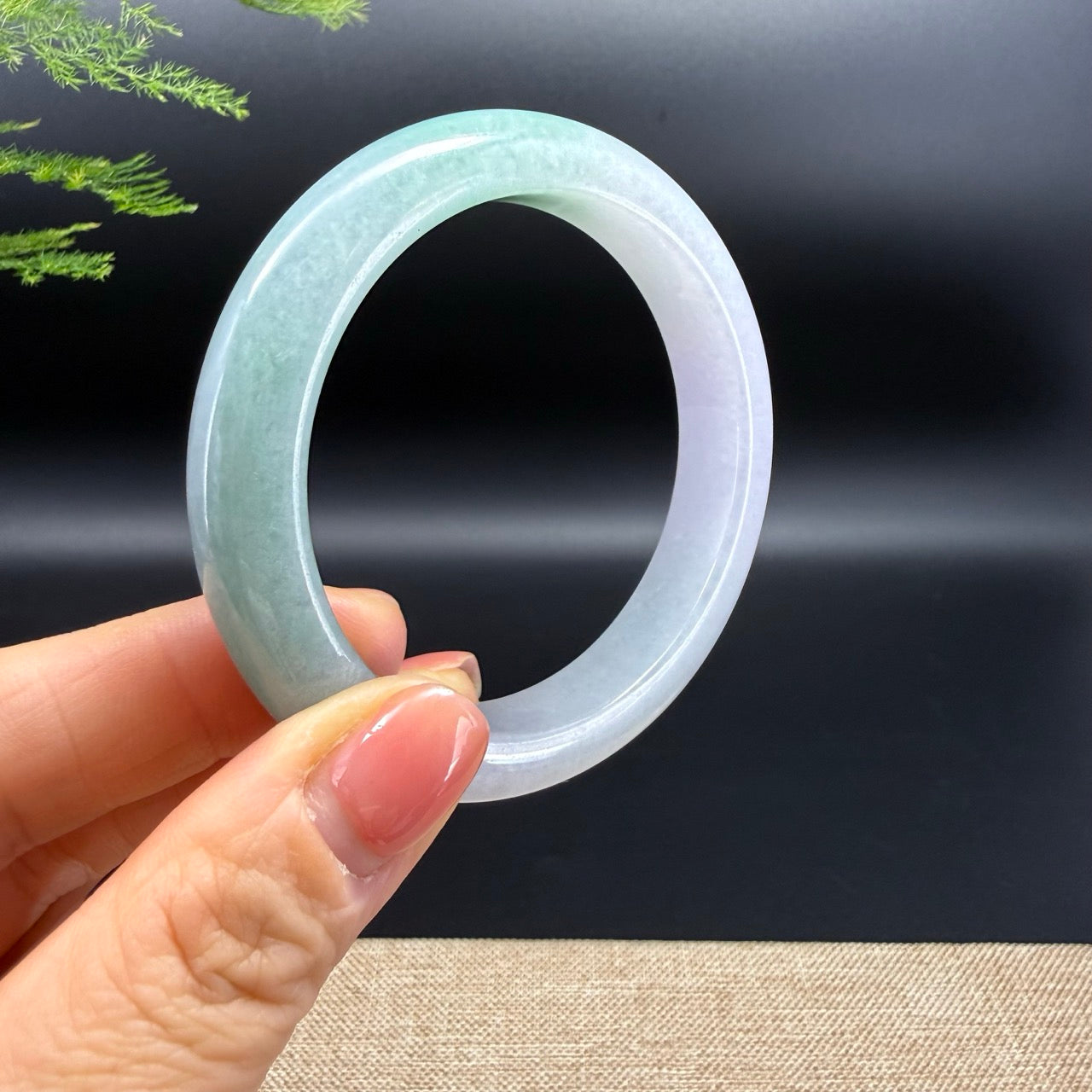 Genuine Burmese Lavender Green Jadeite Jade Bangle Bracelet (54.3mm)