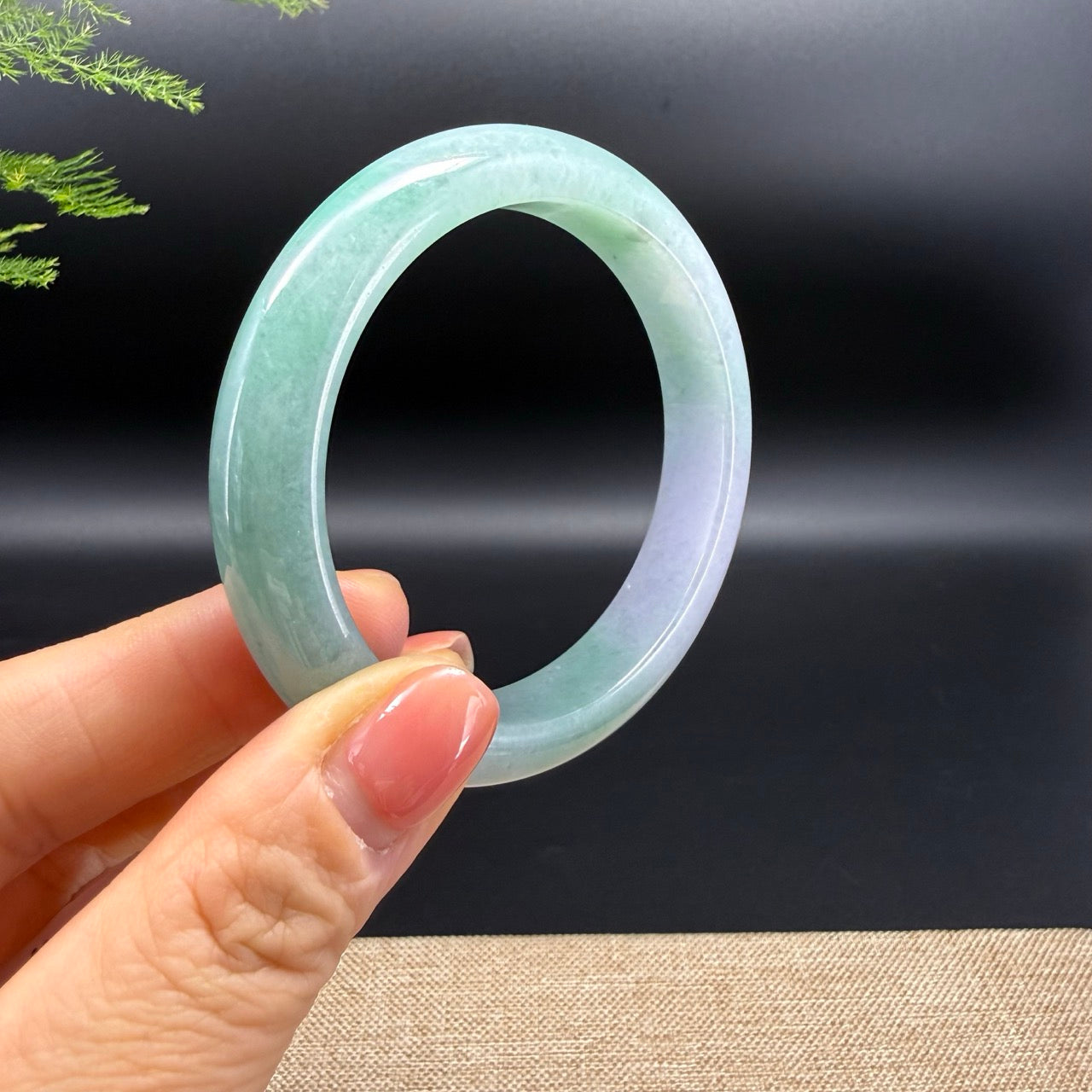 Genuine Burmese Lavender Green Jadeite Jade Bangle Bracelet (54.7mm)