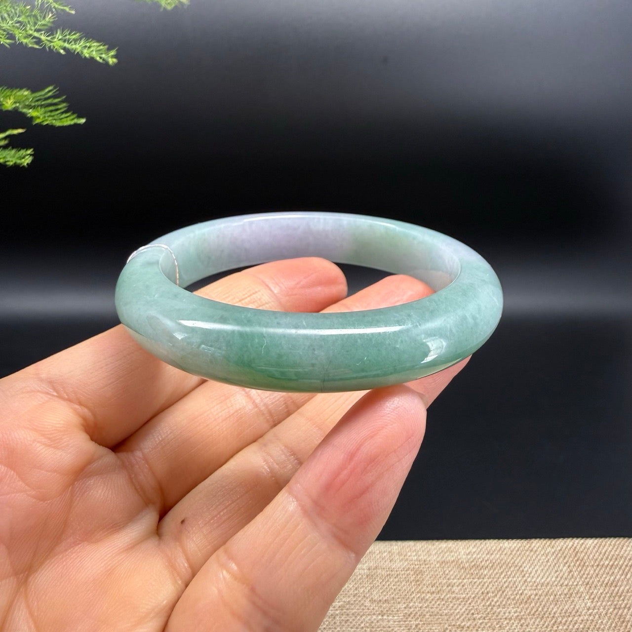 Genuine Burmese Lavender Green Jadeite Jade Bangle Bracelet (54.7mm)