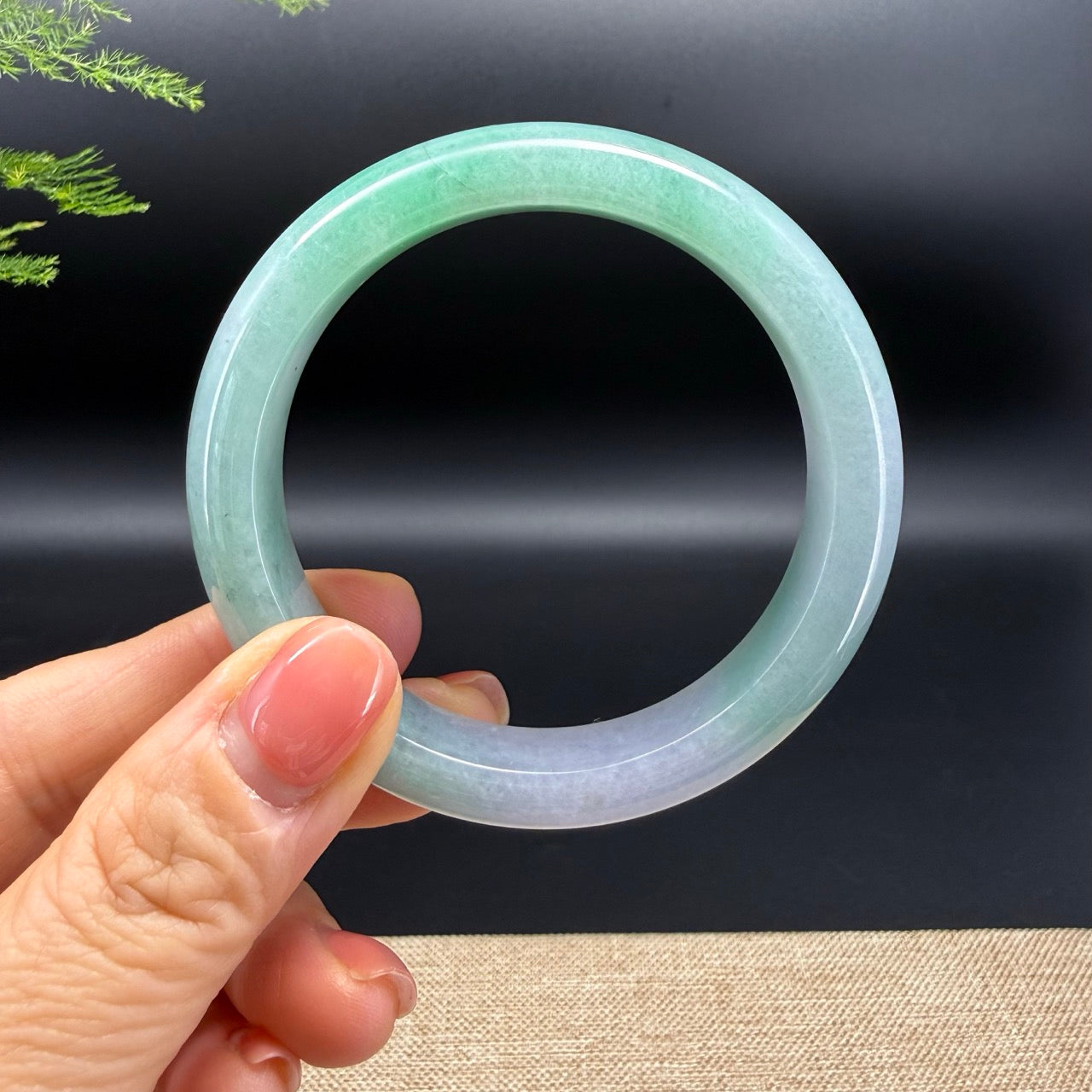 Genuine Burmese Lavender Green Jadeite Jade Bangle Bracelet (54.7mm)