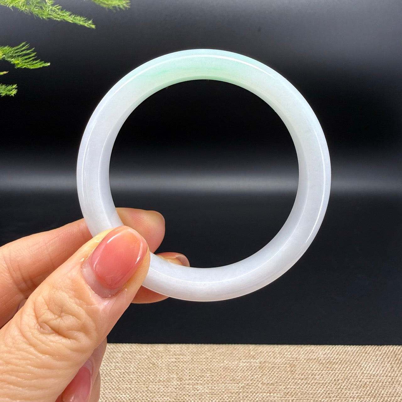 Genuine Burmese White Green(BDQ) Jadeite Bangle Bracelet ( 53.3mm )