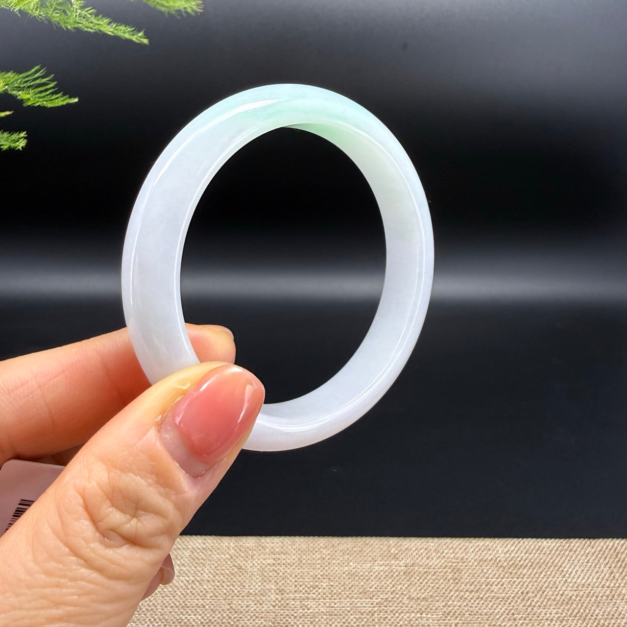 Genuine Burmese White Green(BDQ) Jadeite Bangle Bracelet ( 53.3mm )