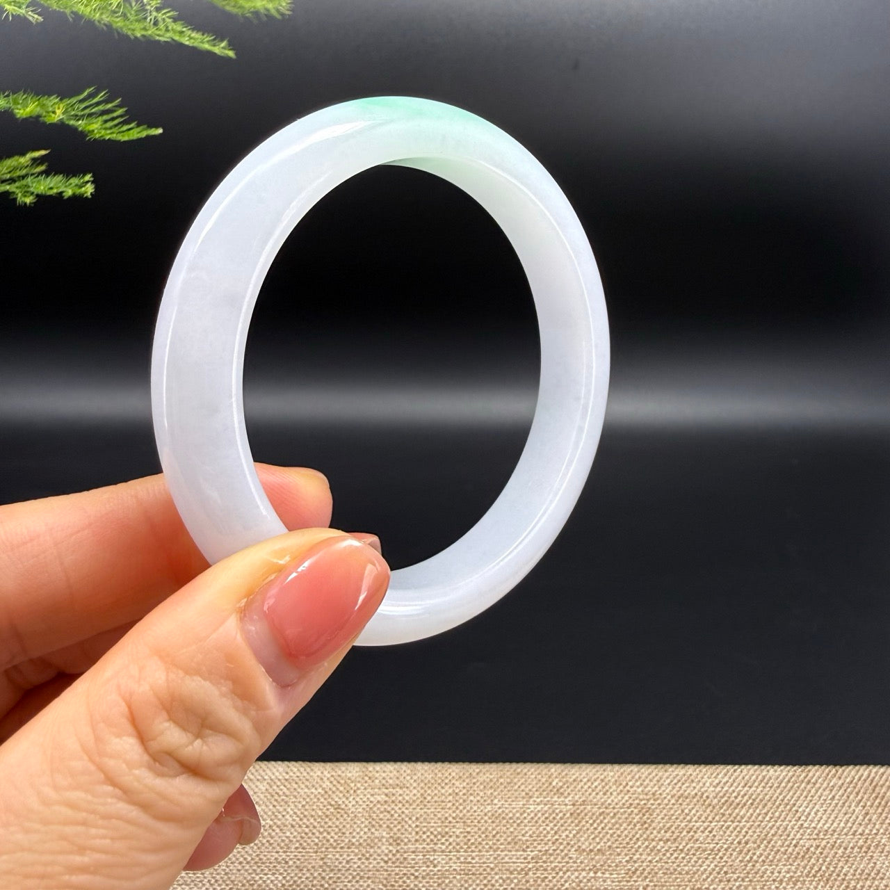 Genuine Burmese White Green(BDQ) Jadeite Bangle Bracelet ( 56mm )