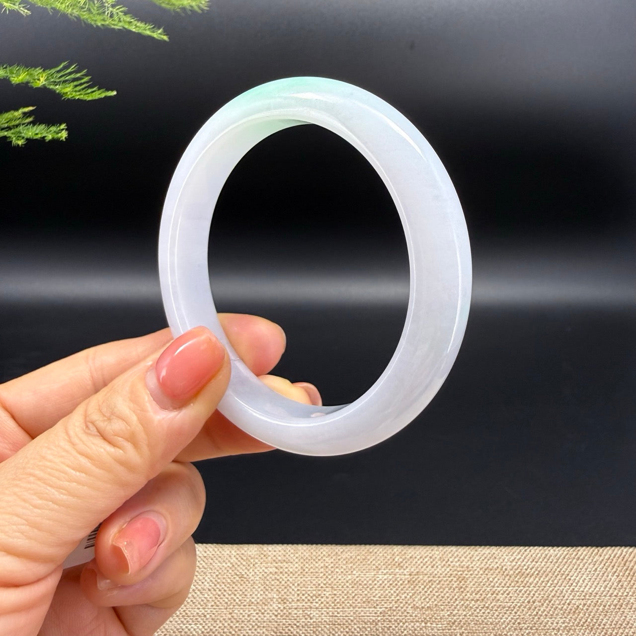 Genuine Burmese White Green(BDQ) Jadeite Bangle Bracelet ( 56mm )