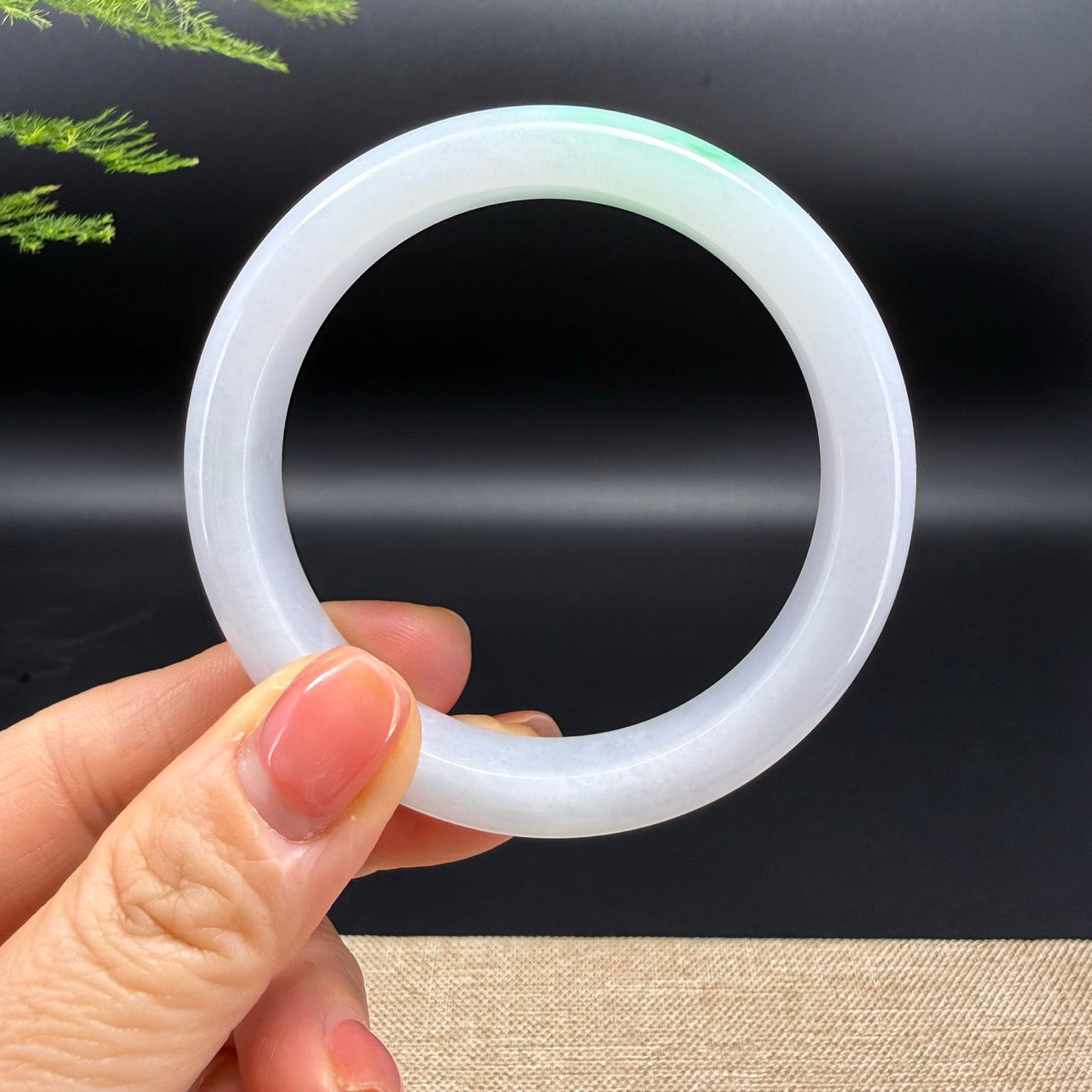 Genuine Burmese White Green(BDQ) Jadeite Bangle Bracelet ( 56mm )