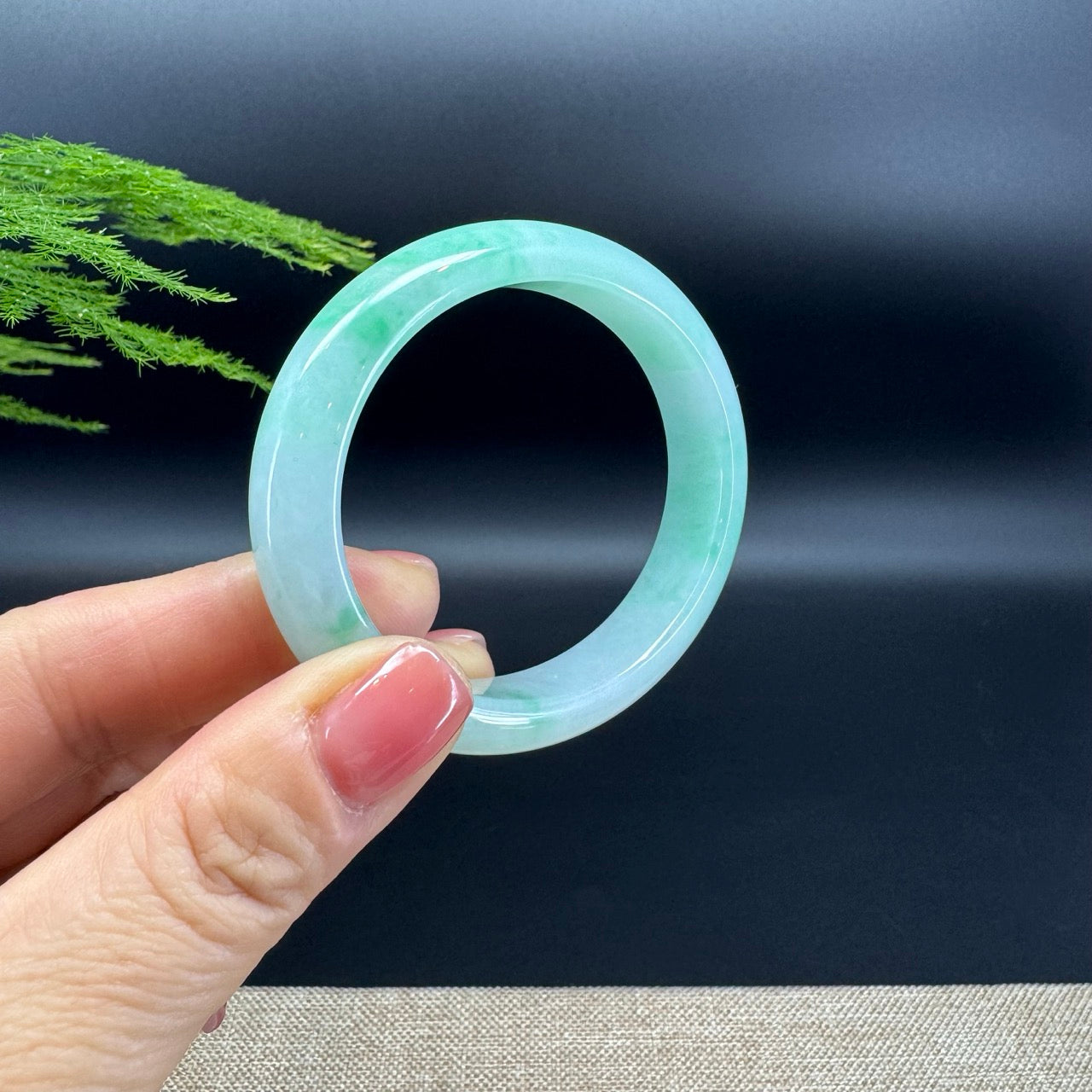 Genuine Burmese W/Green Jadeite Jade Bangle Bracelet ( 54.3*48.3mm )