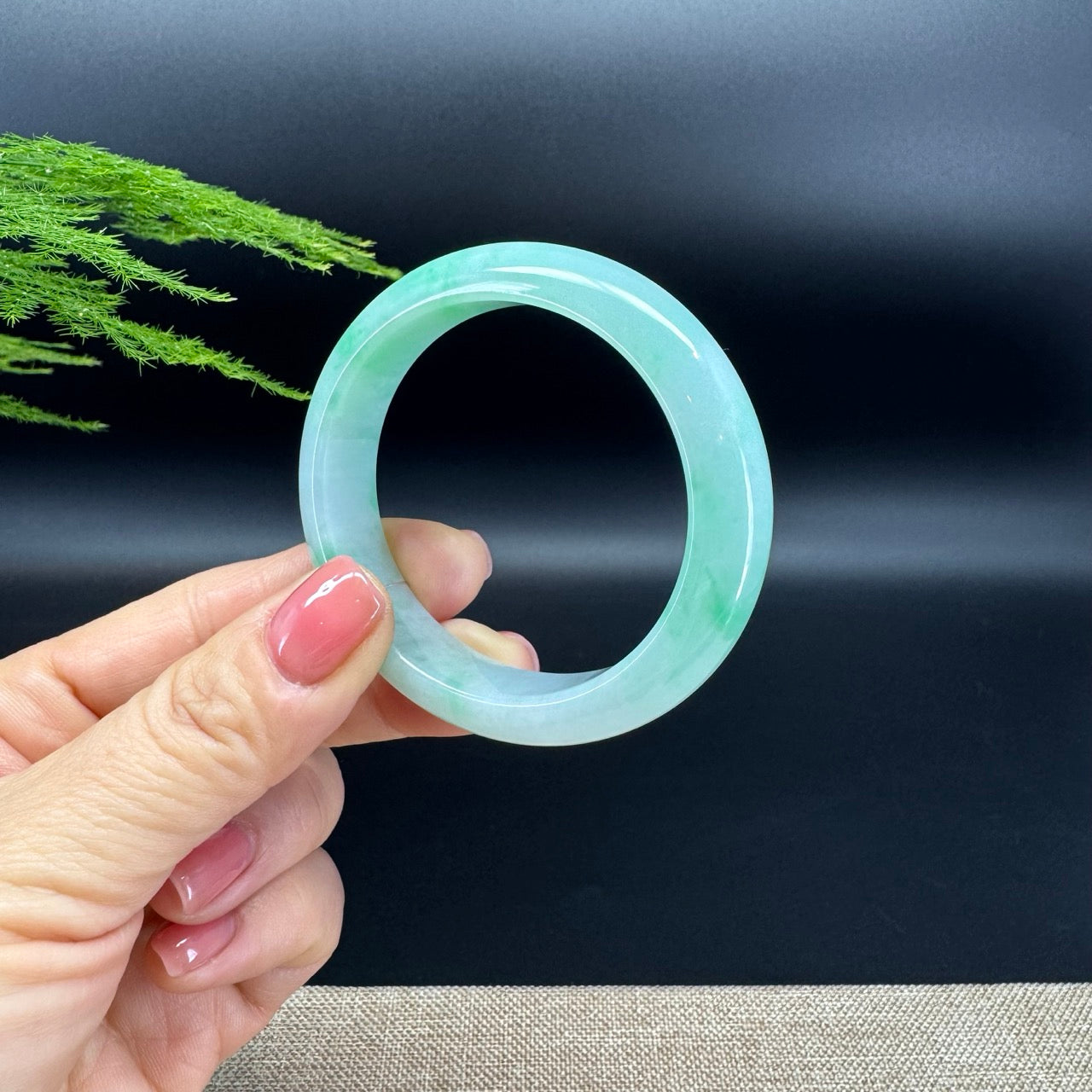 Genuine Burmese W/Green Jadeite Jade Bangle Bracelet ( 54.3*48.3mm )