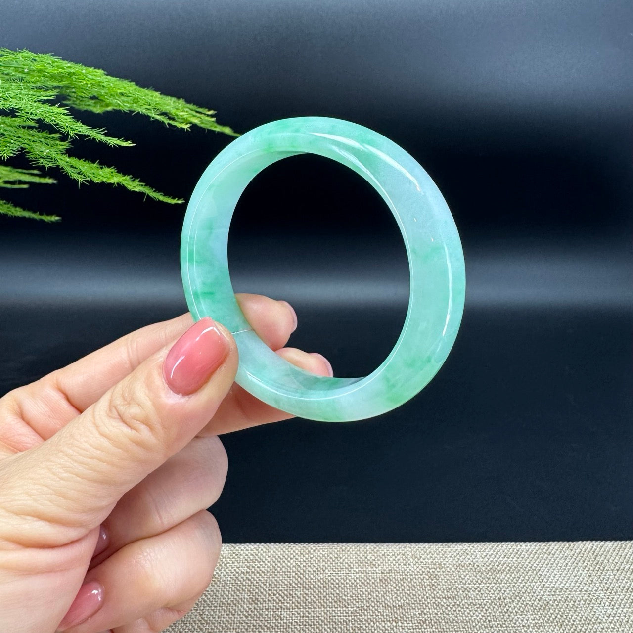 Genuine Burmese W/Green Jadeite Jade Bangle Bracelet (56.2*47.8mm)