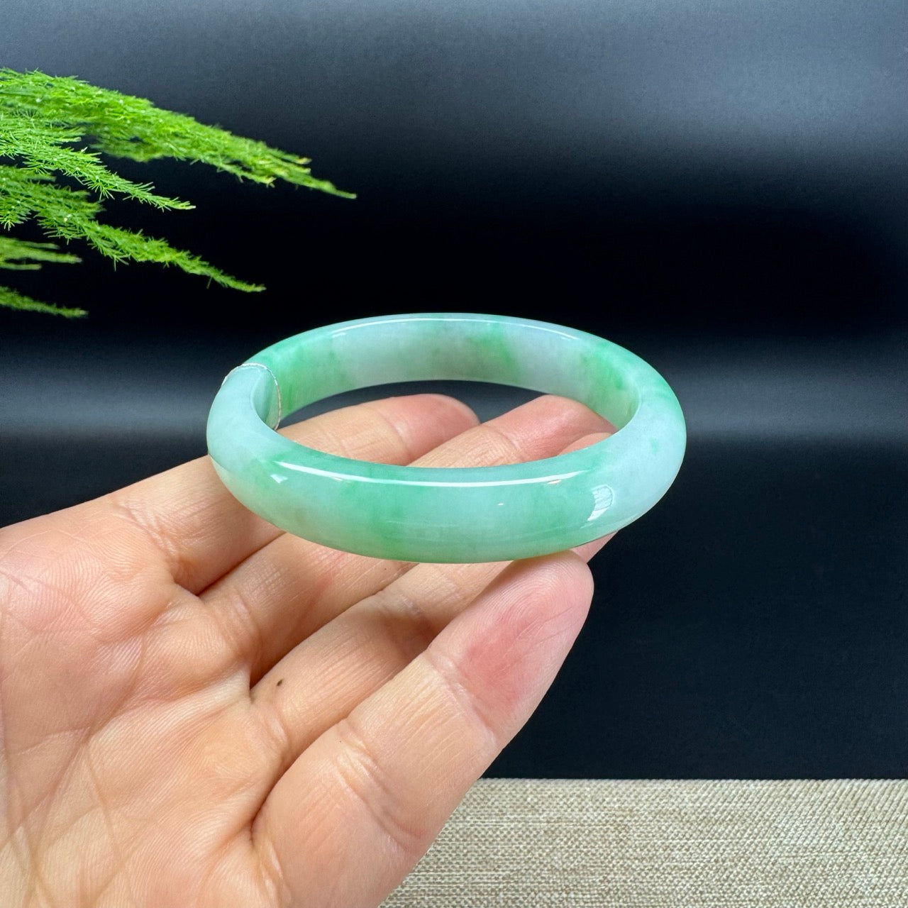 Genuine Burmese W/Green Jadeite Jade Bangle Bracelet (56.2*47.8mm)