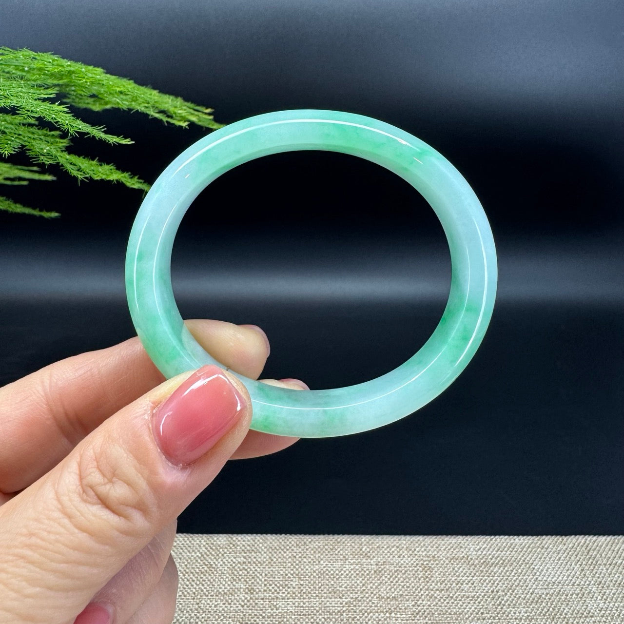 Genuine Burmese W/Green Jadeite Jade Bangle Bracelet (56.2*47.8mm)