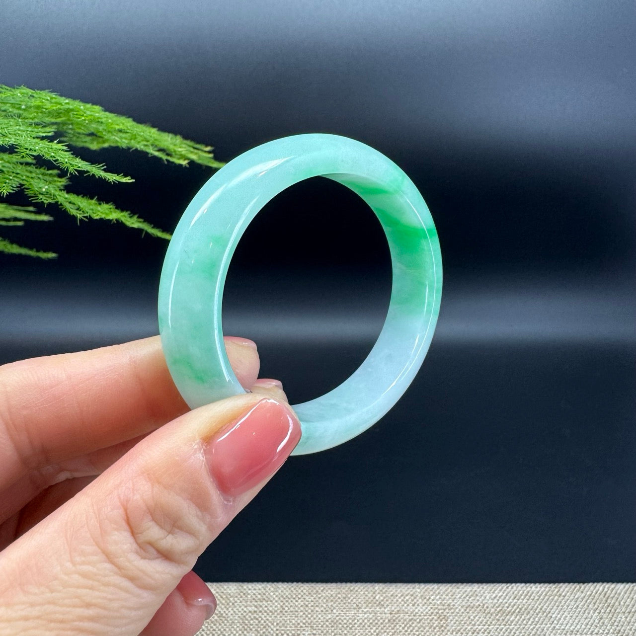 Genuine Burmese W/Green Jadeite Jade Bangle Bracelet ( 53.8*46.5mm )