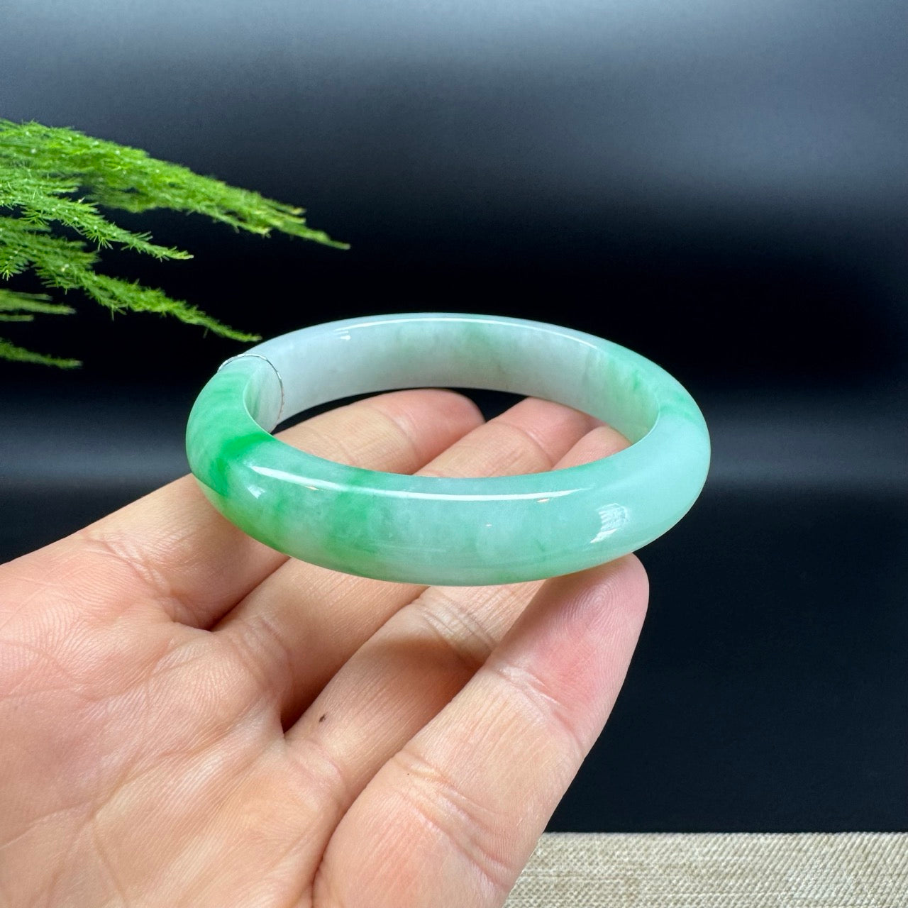 Genuine Burmese W/Green Jadeite Jade Bangle Bracelet ( 53.8*46.5mm )