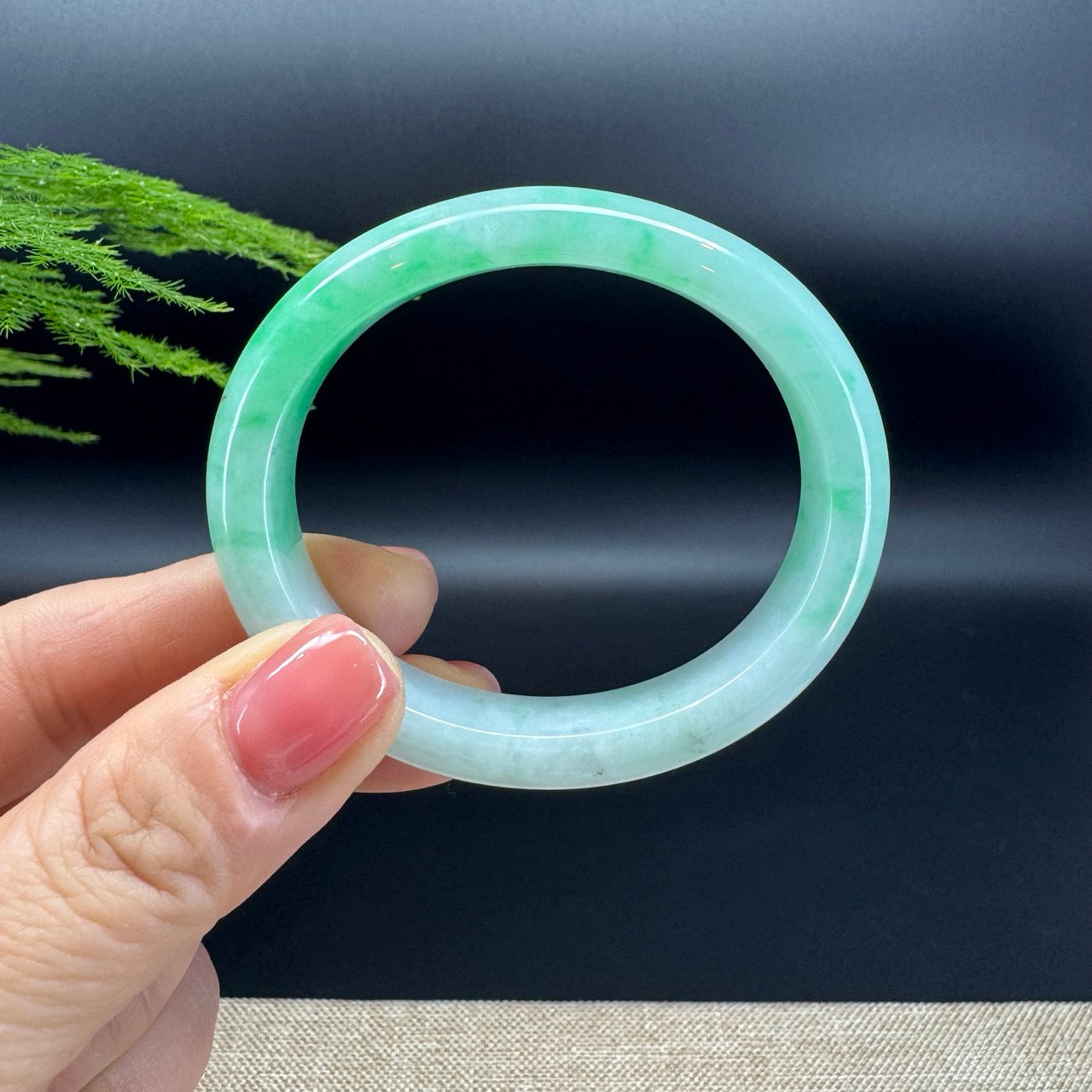 Genuine Burmese W/Green Jadeite Jade Bangle Bracelet ( 53.8*46.5mm )