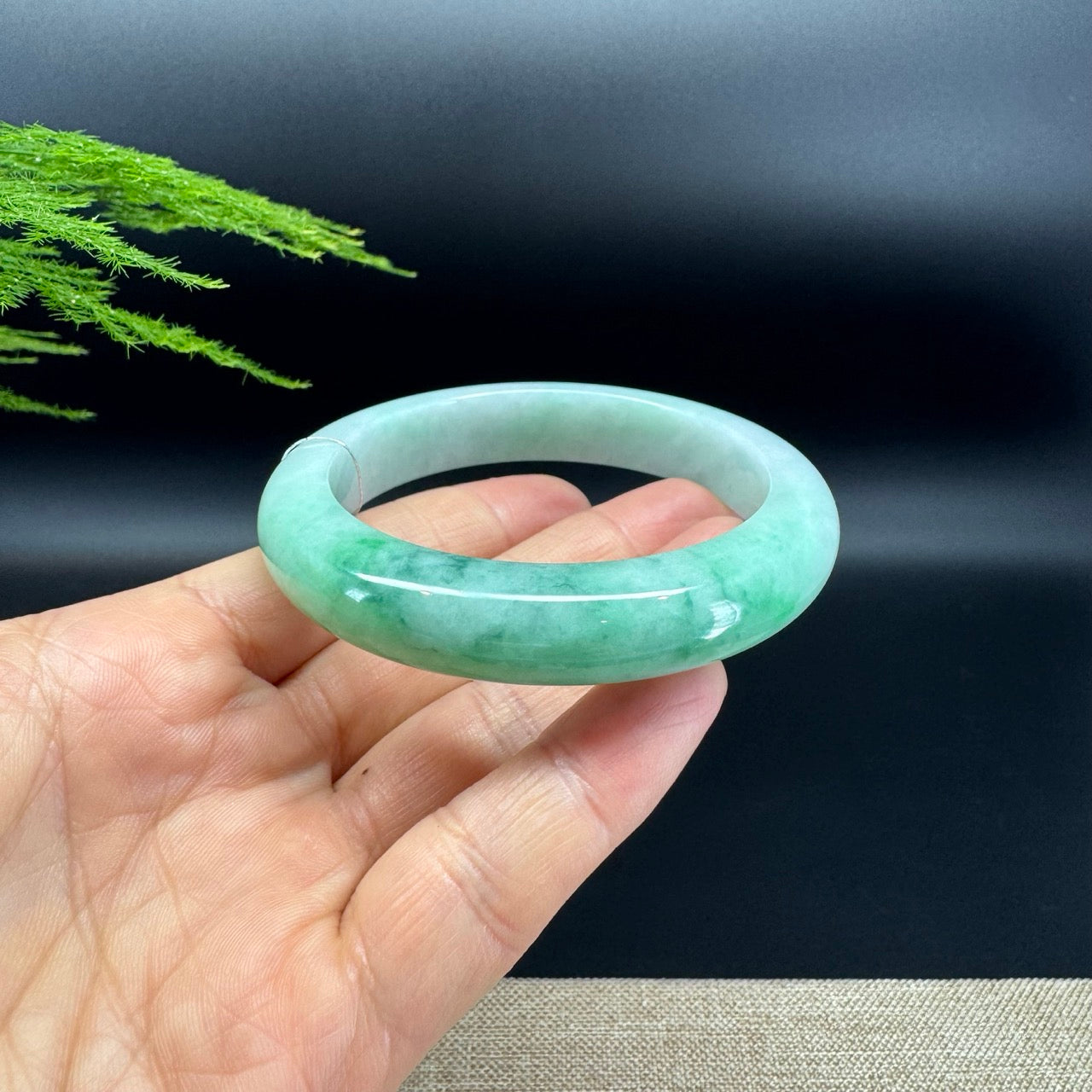 Genuine Burmese Green Jadeite Jade Bangle Bracelet (58mm)