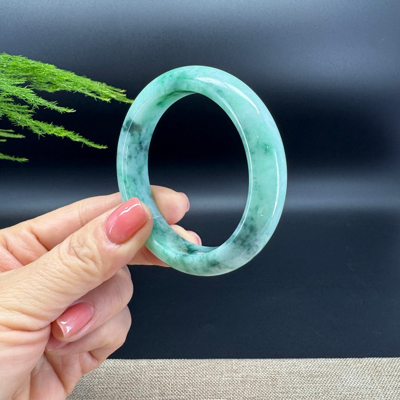 Genuine Burmese Blue Green Jadeite Jade Bangle Bracelet (53mm)
