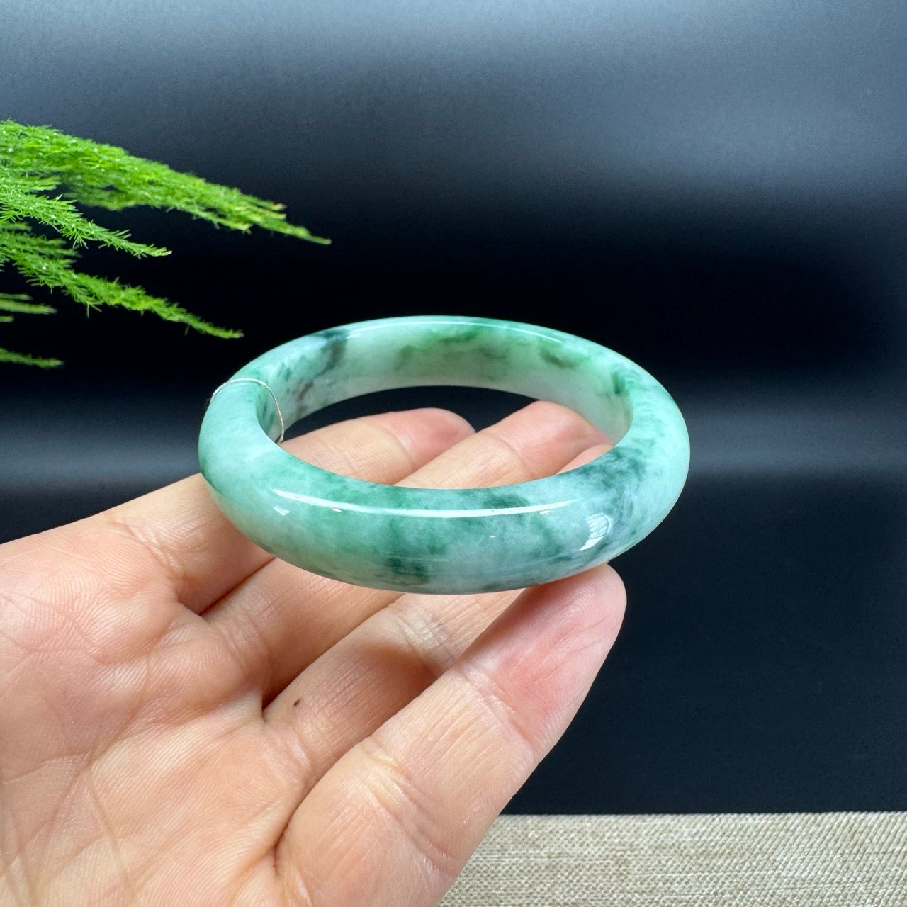 Genuine Burmese Blue Green Jadeite Jade Bangle Bracelet (53mm)