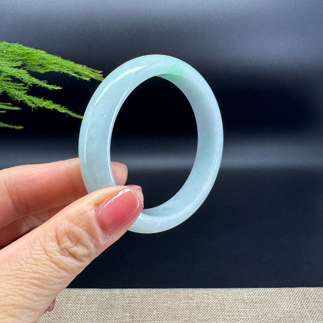 Genuine Burmese White Green(BDQ) Jadeite Bangle Bracelet ( 58mm )