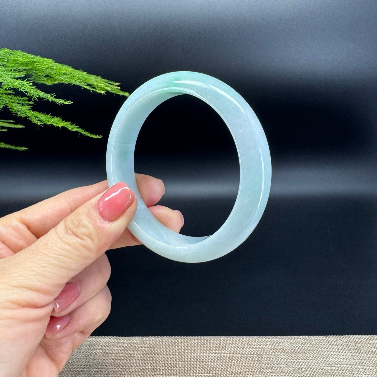 Genuine Burmese White Green(BDQ) Jadeite Bangle Bracelet ( 58mm )