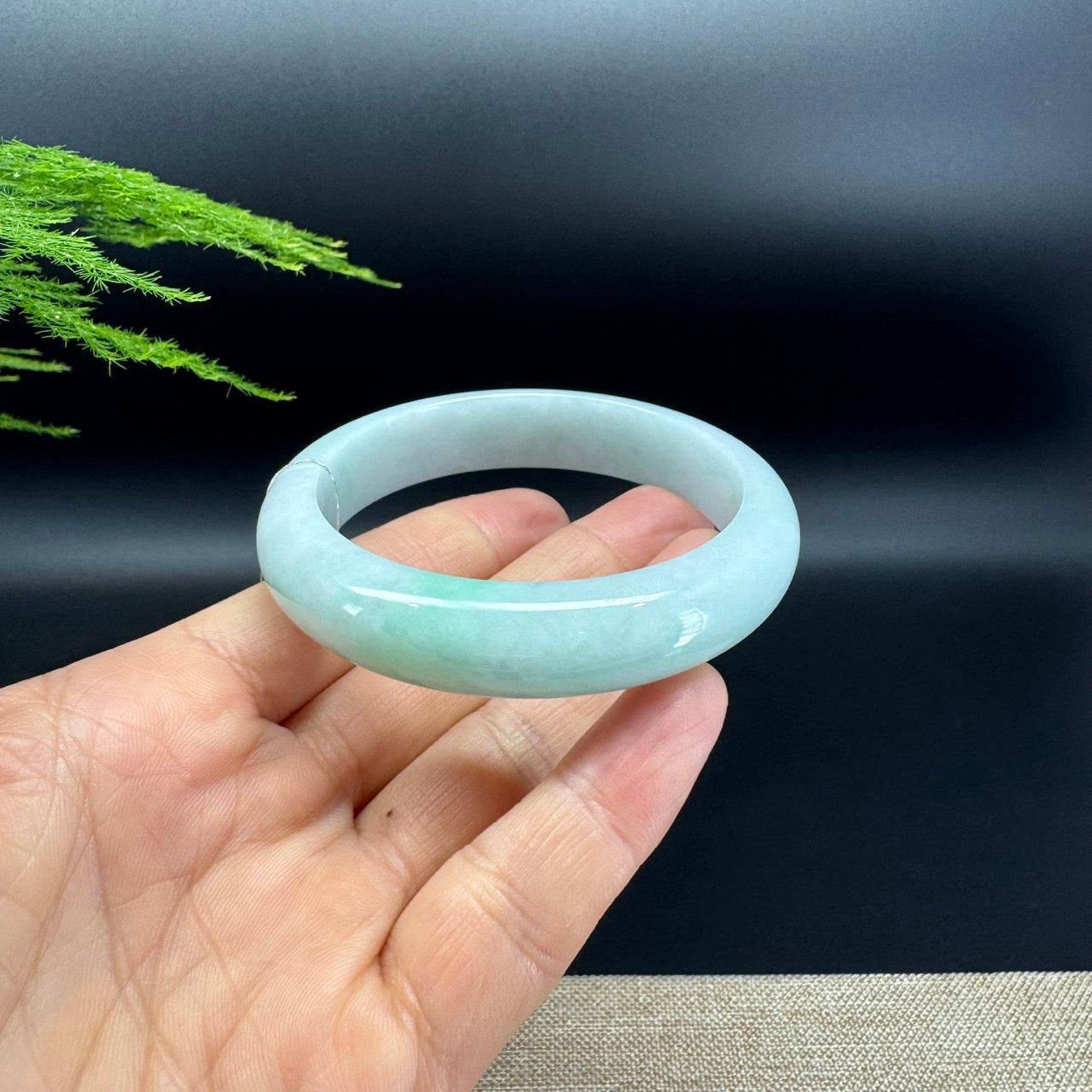 Genuine Burmese White Green(BDQ) Jadeite Bangle Bracelet ( 58mm )