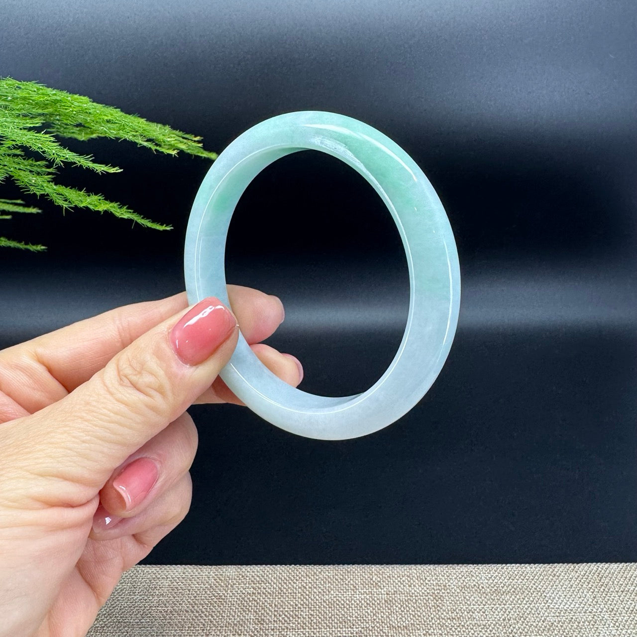 Genuine Burmese White Green (BDQ) Jadeite Bangle Bracelet ( 58.1mm )