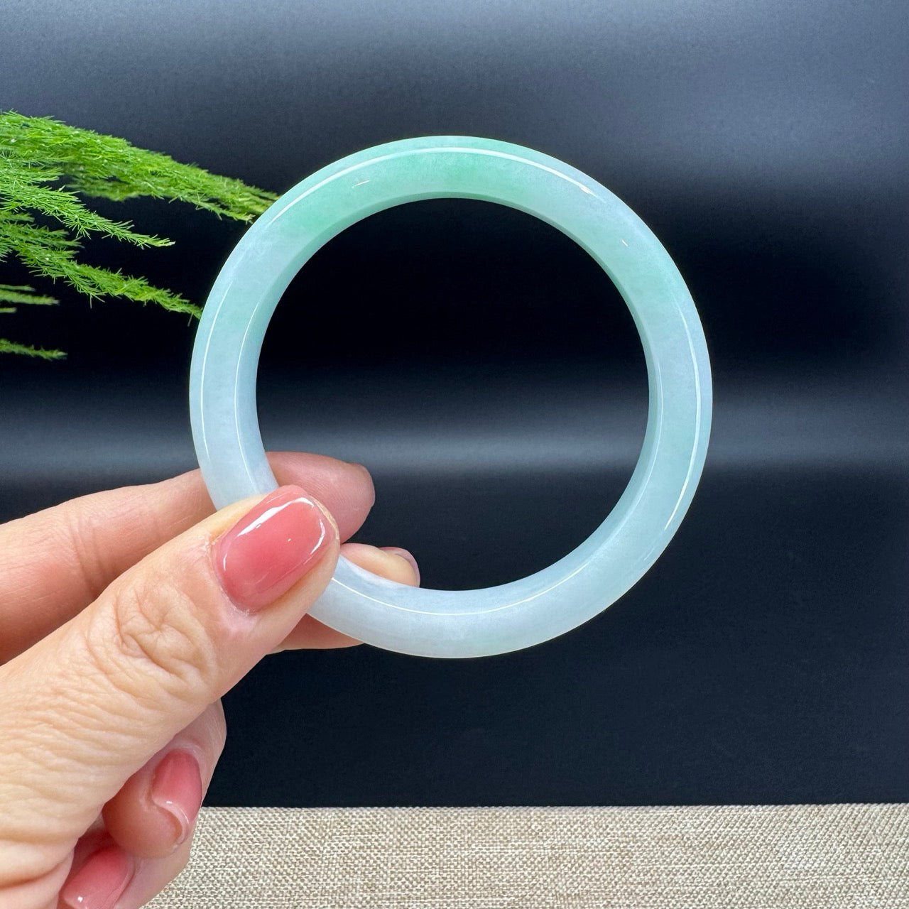 Genuine Burmese White Green (BDQ) Jadeite Bangle Bracelet ( 58.1mm )