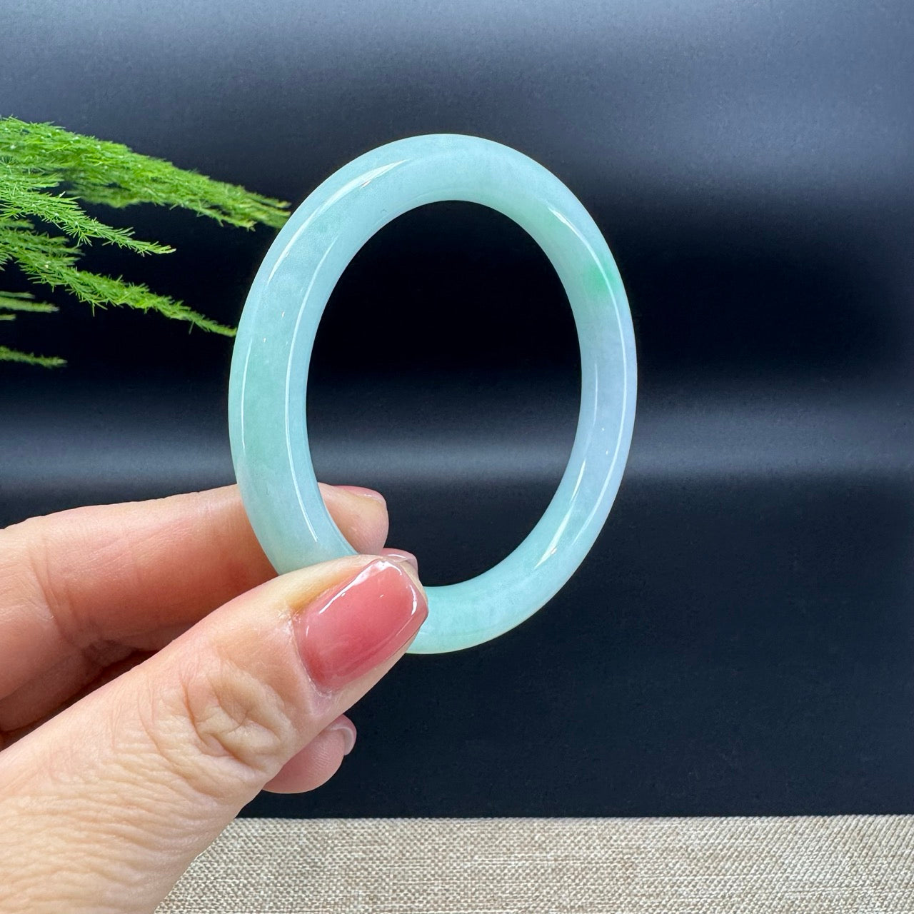 Genuine Burmese White Green (BDQ) Jadeite Jade Bangle Bracelet (56.4mm)