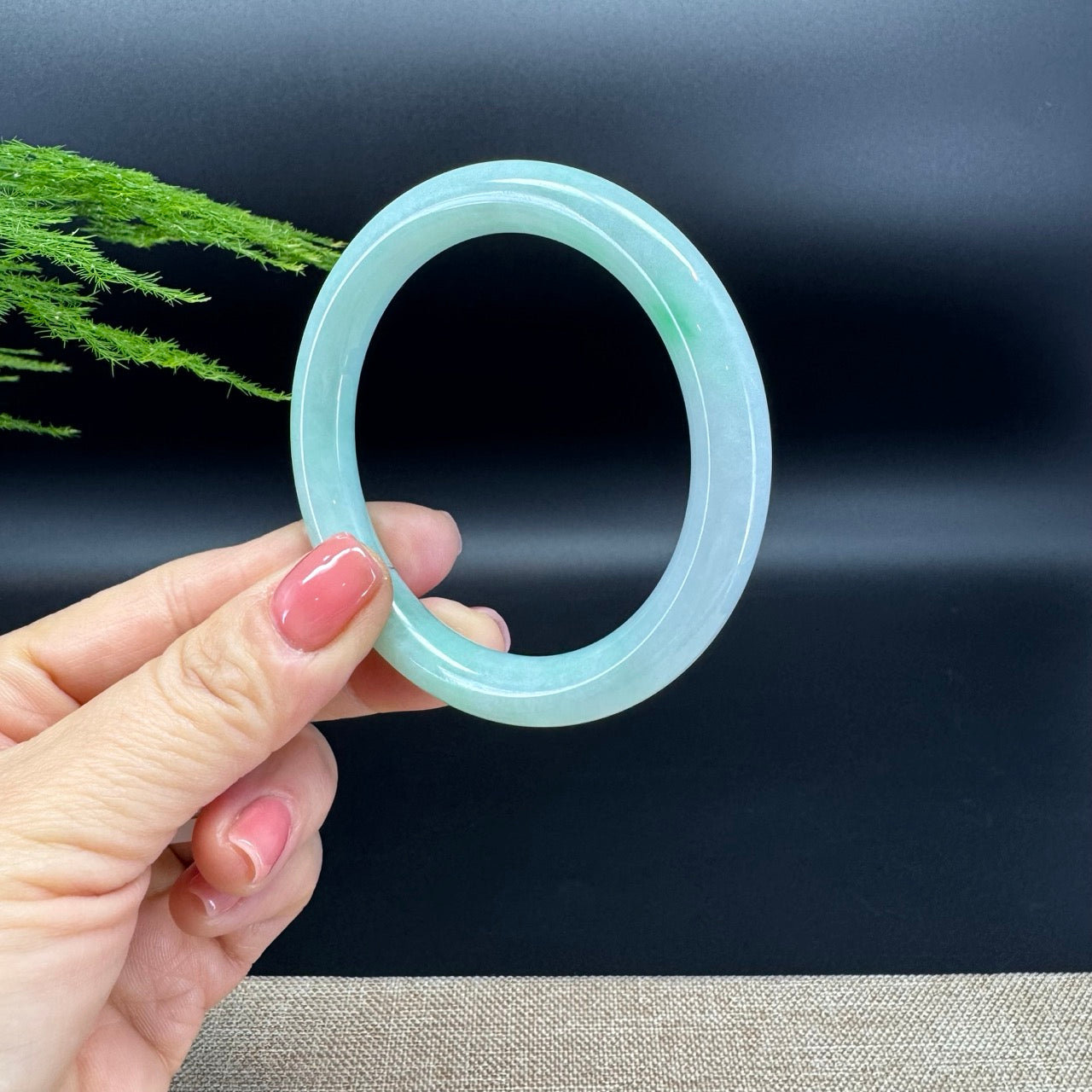 Genuine Burmese White Green (BDQ) Jadeite Jade Bangle Bracelet (56.4mm)