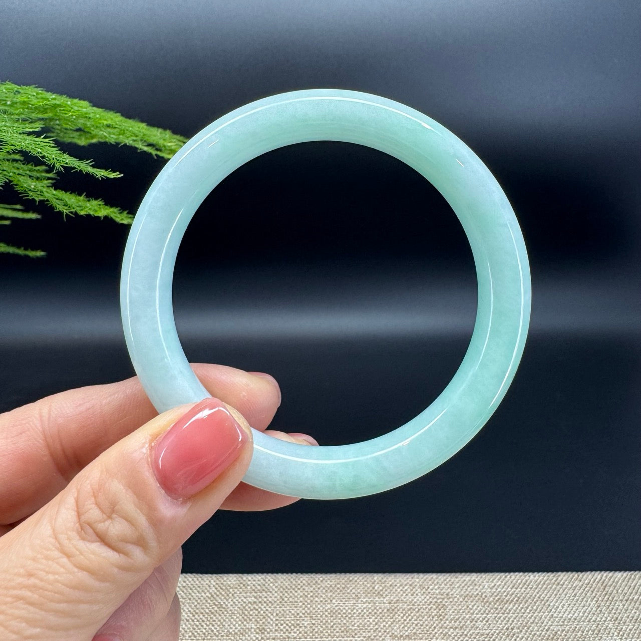Genuine Burmese White Green (BDQ) Jadeite Jade Bangle Bracelet (56.4mm)