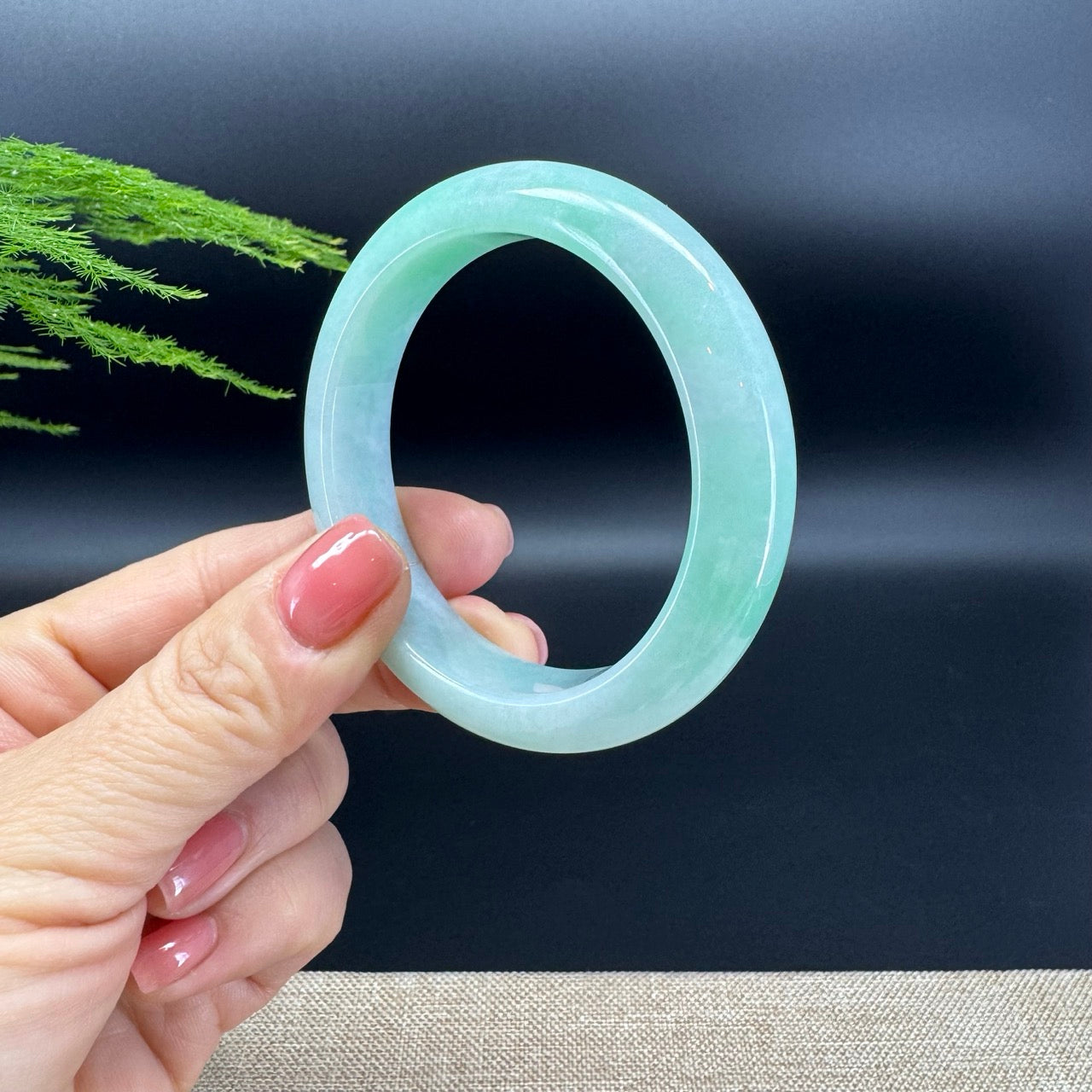 Genuine Burmese White Green(BDQ) Jadeite Jade Bangle Bracelet ( 52.9mm )