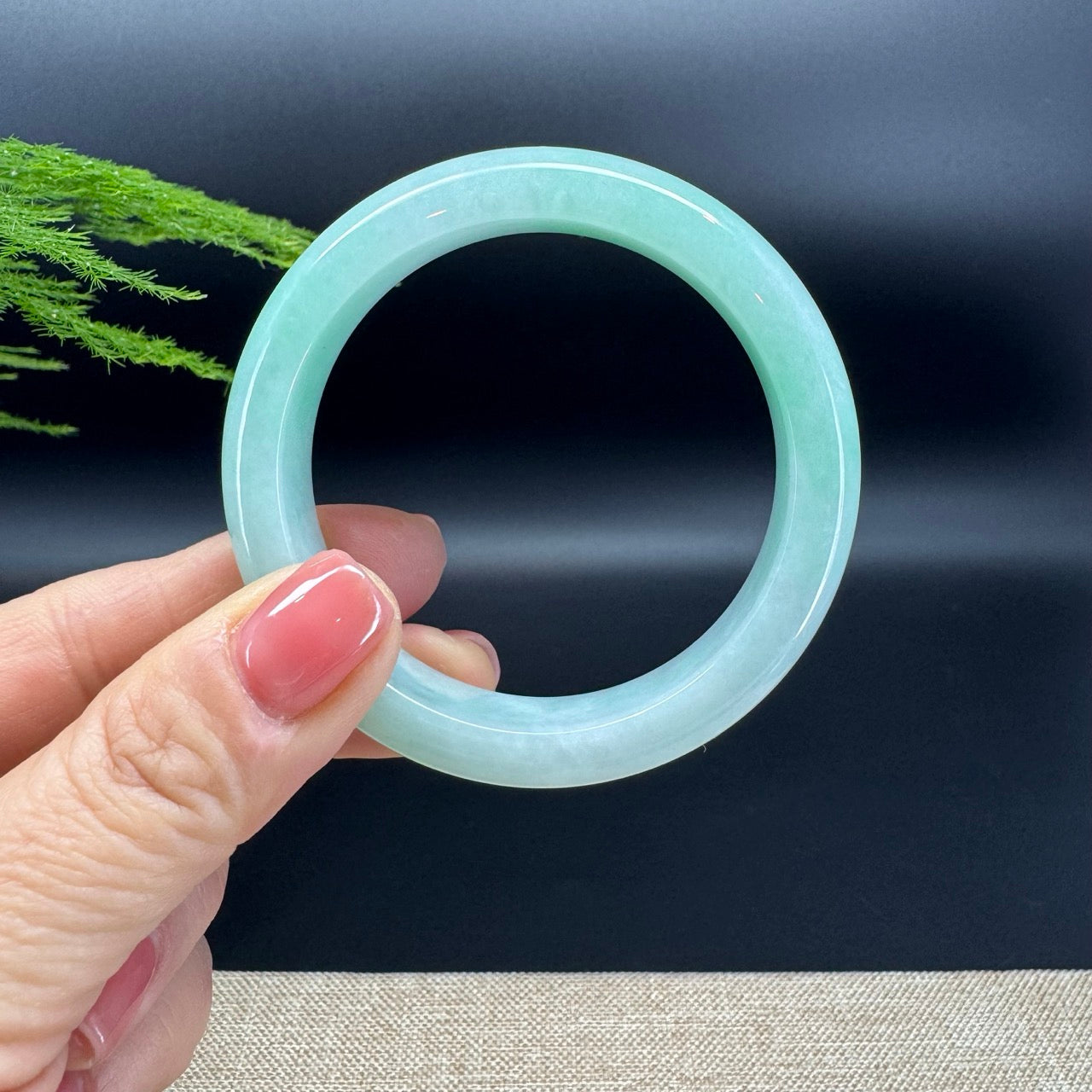 Genuine Burmese White Green(BDQ) Jadeite Jade Bangle Bracelet ( 52.9mm )