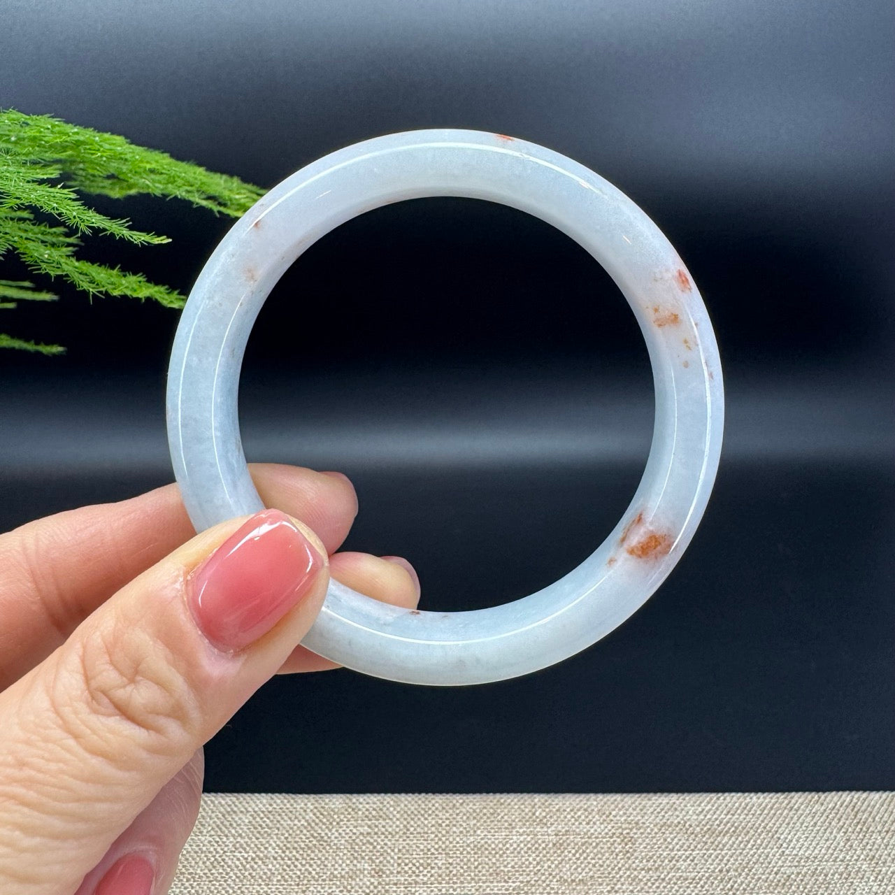 Genuine Burmese White Green Jade Jadeite Bangle Bracelet ( 56.7mm )