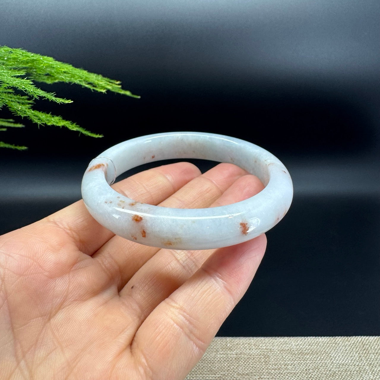 Genuine Burmese White Green Jade Jadeite Bangle Bracelet ( 56.7mm )