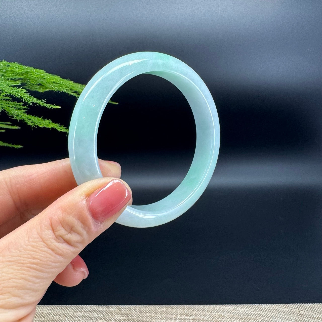 Genuine Burmese White Green(BDQ) Jadeite Bangle Bracelet ( 59.4mm )