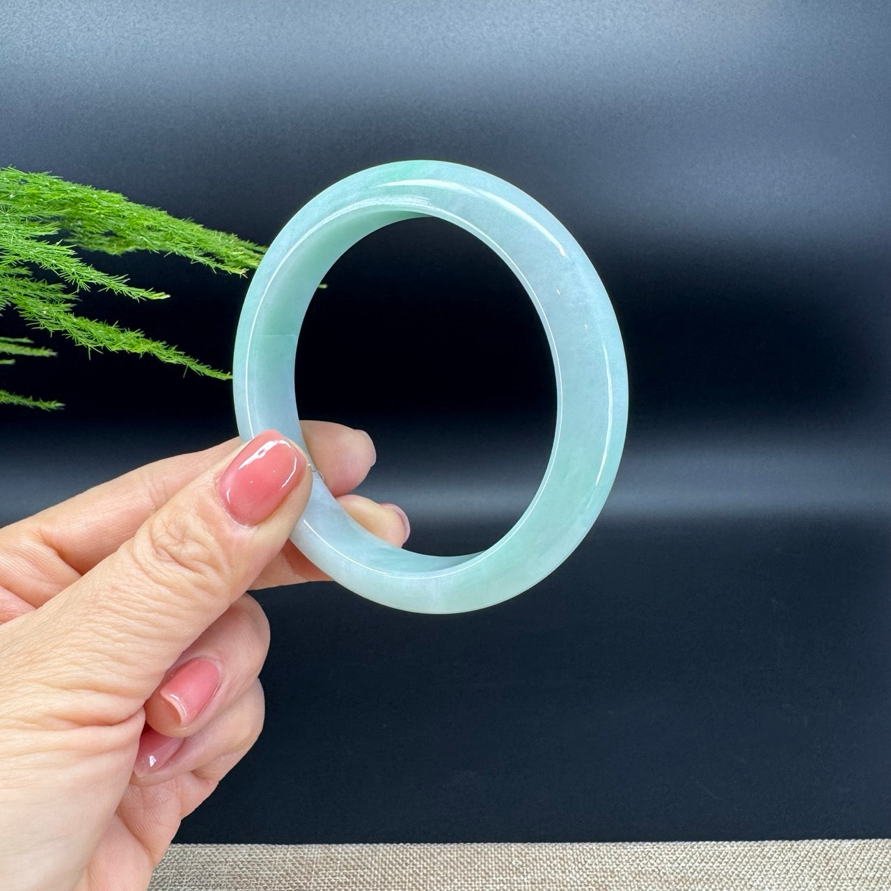 Genuine Burmese White Green(BDQ) Jadeite Bangle Bracelet ( 59.4mm )