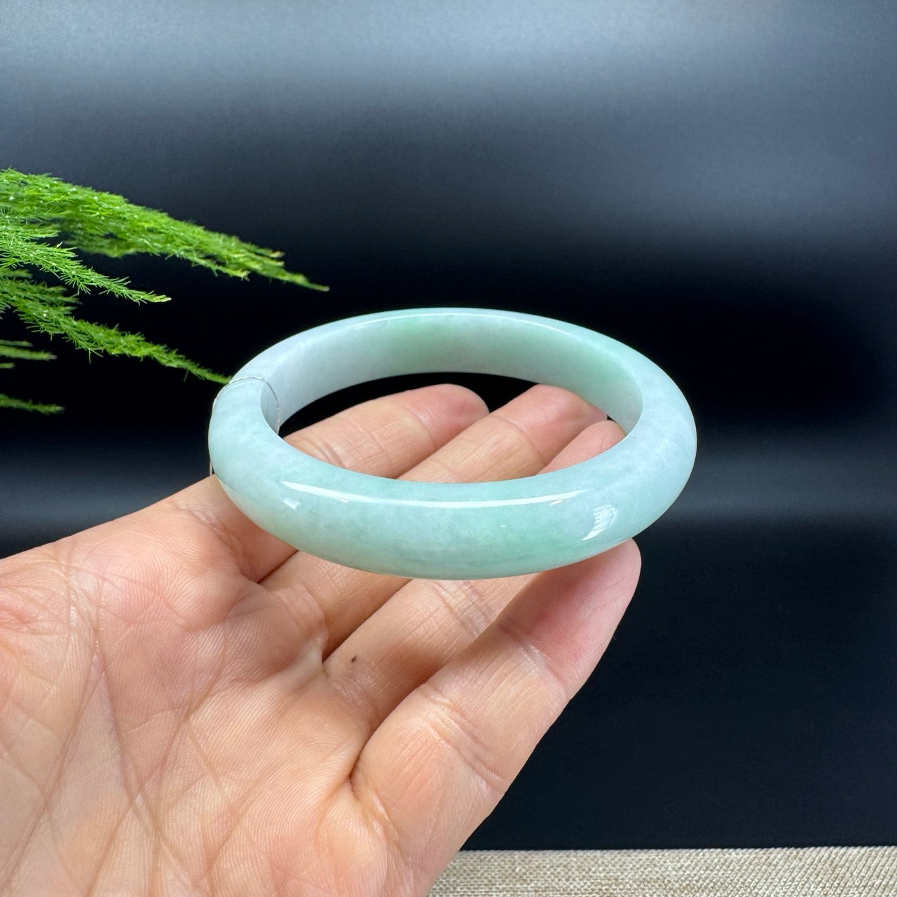 Genuine Burmese White Green(BDQ) Jadeite Bangle Bracelet ( 59.4mm )