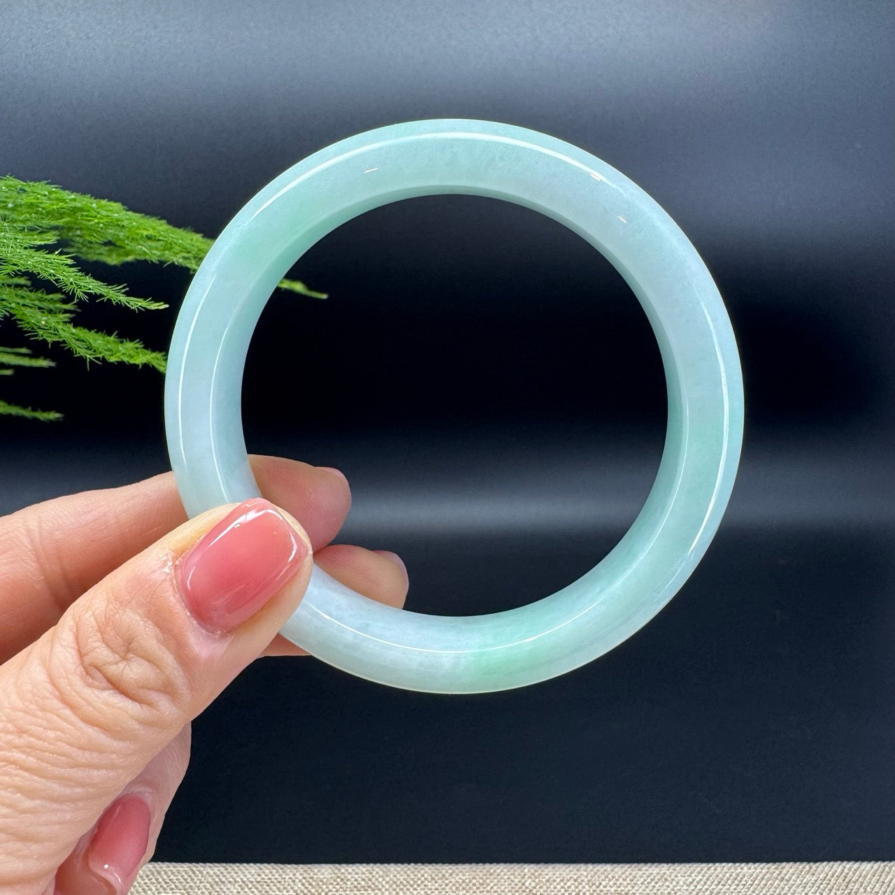Genuine Burmese White Green(BDQ) Jadeite Bangle Bracelet ( 59.4mm )
