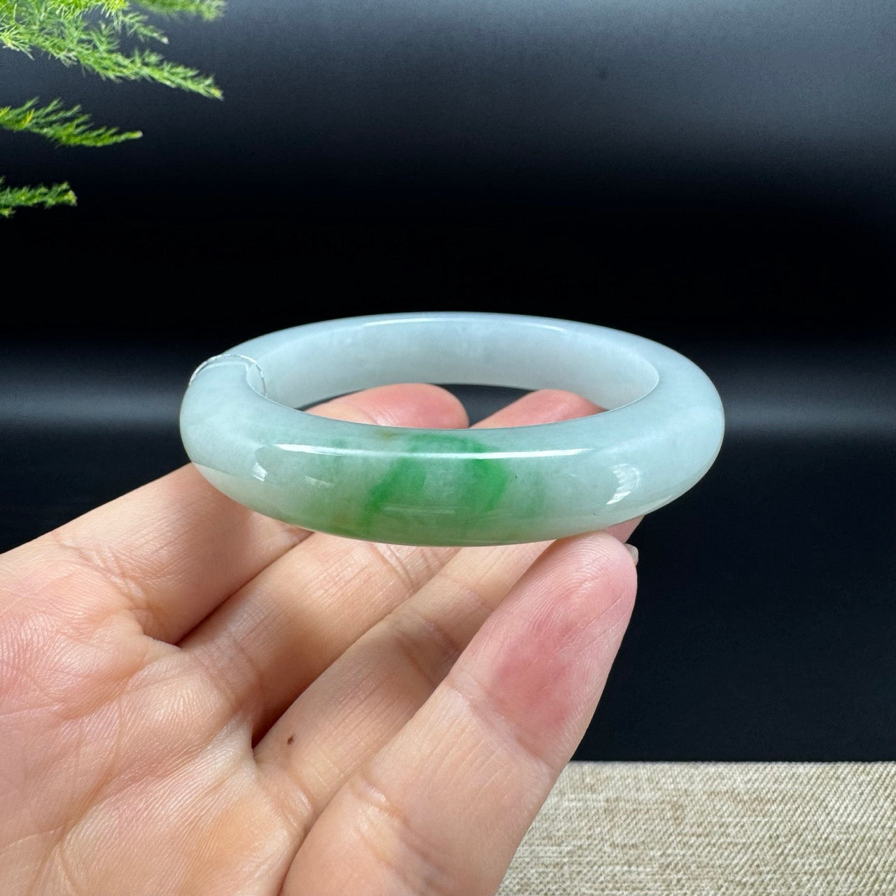 Genuine Burmese Icy Green Jadeite Jade Bangle Bracelet (54.5mm)