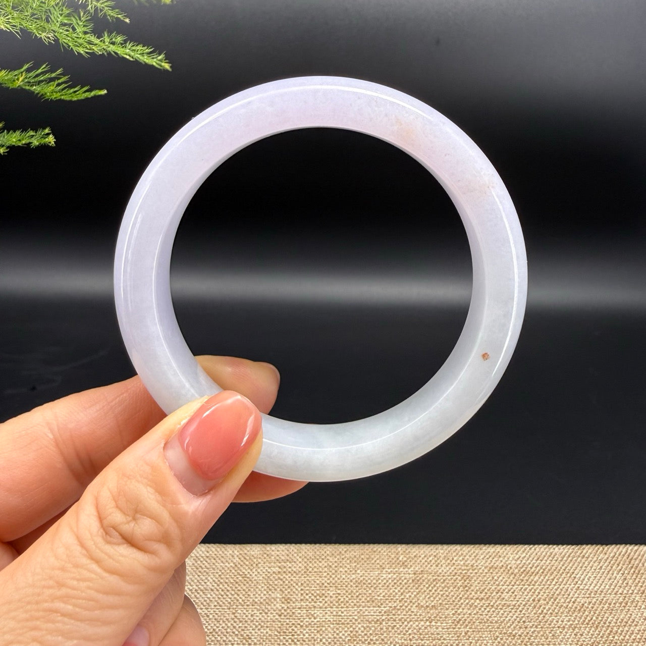 Genuine Burmese Light Lavender Green & Sajin Jadeite Jade Bangle Bracelet (58.2mm)