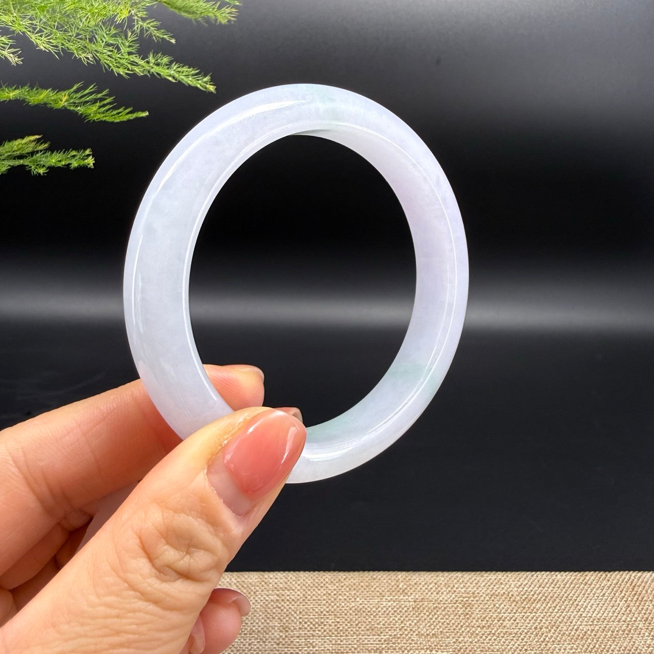 Genuine Burmese Light Lavender Green Jadeite Jade Bangle Bracelet (58.5mm)