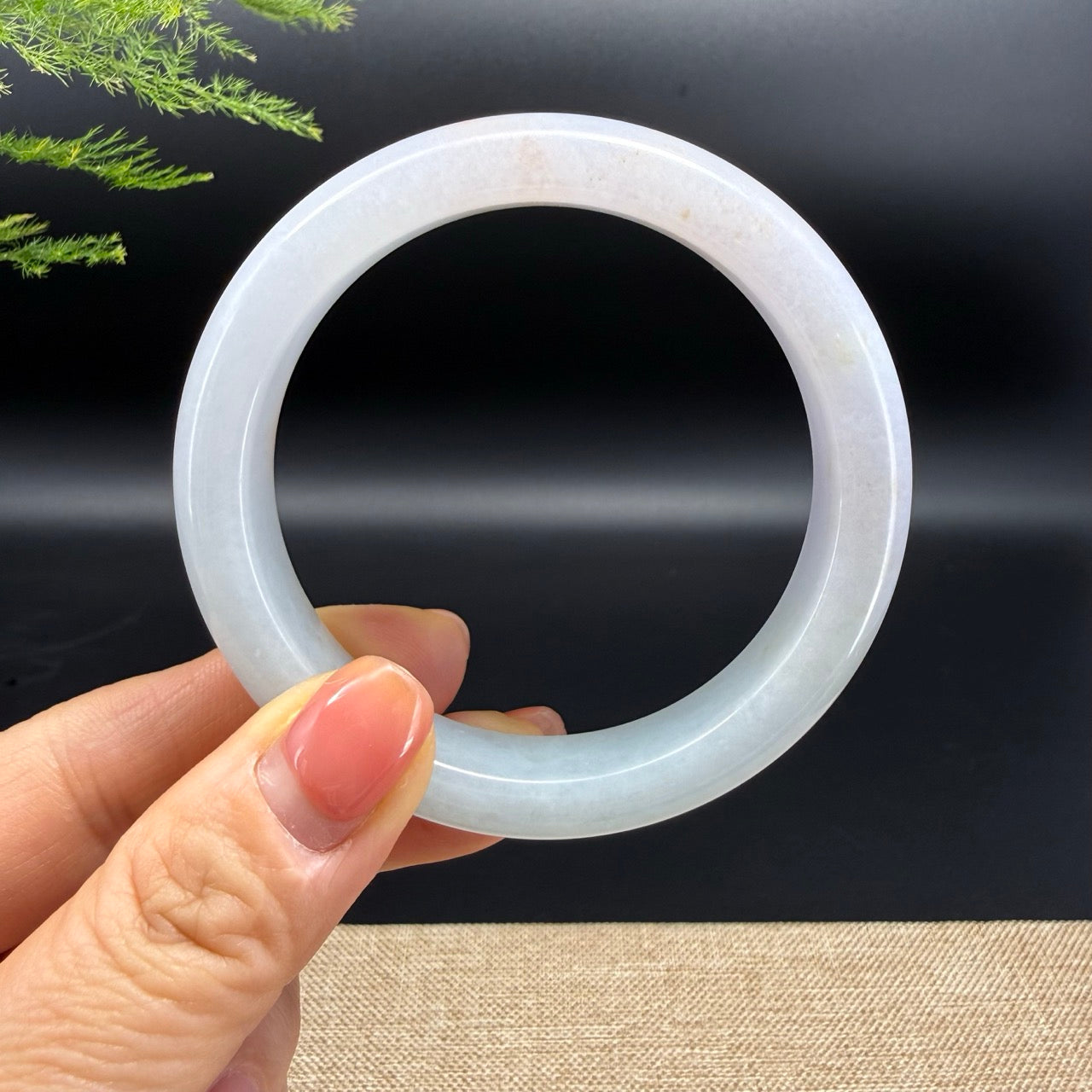 Genuine Burmese Light Lavender Green & Sajin Jadeite Jade Bangle Bracelet (57mm)