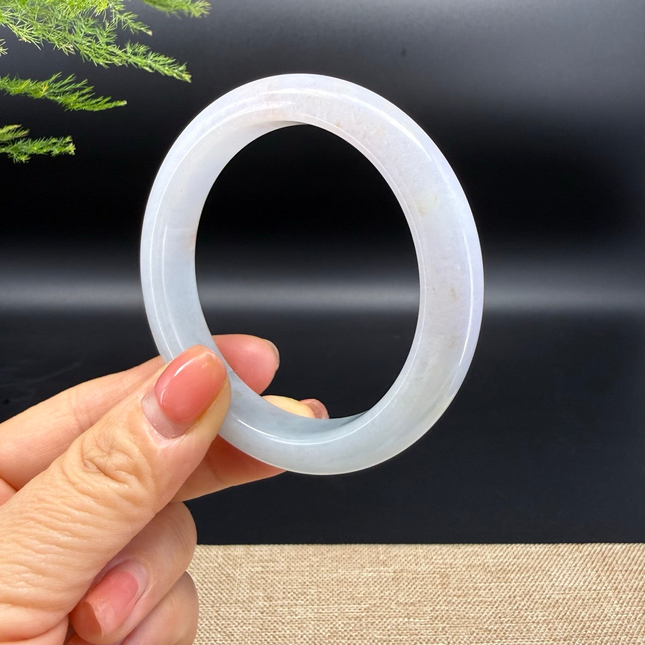 Genuine Burmese Light Lavender Green & Sajin Jadeite Jade Bangle Bracelet (57mm)