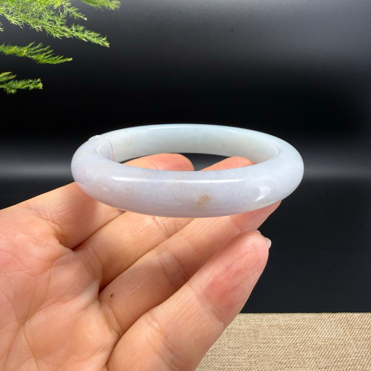 Genuine Burmese Light Lavender Green & Sajin Jadeite Jade Bangle Bracelet (57mm)