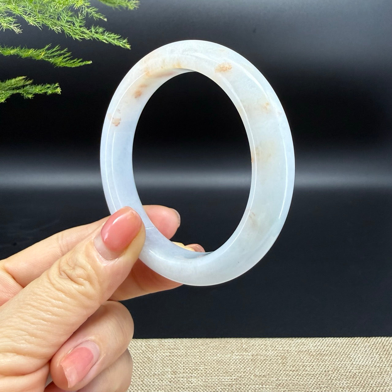 Genuine Burmese Light Green & Sajin Jadeite Jade Bangle Bracelet (58.2mm)