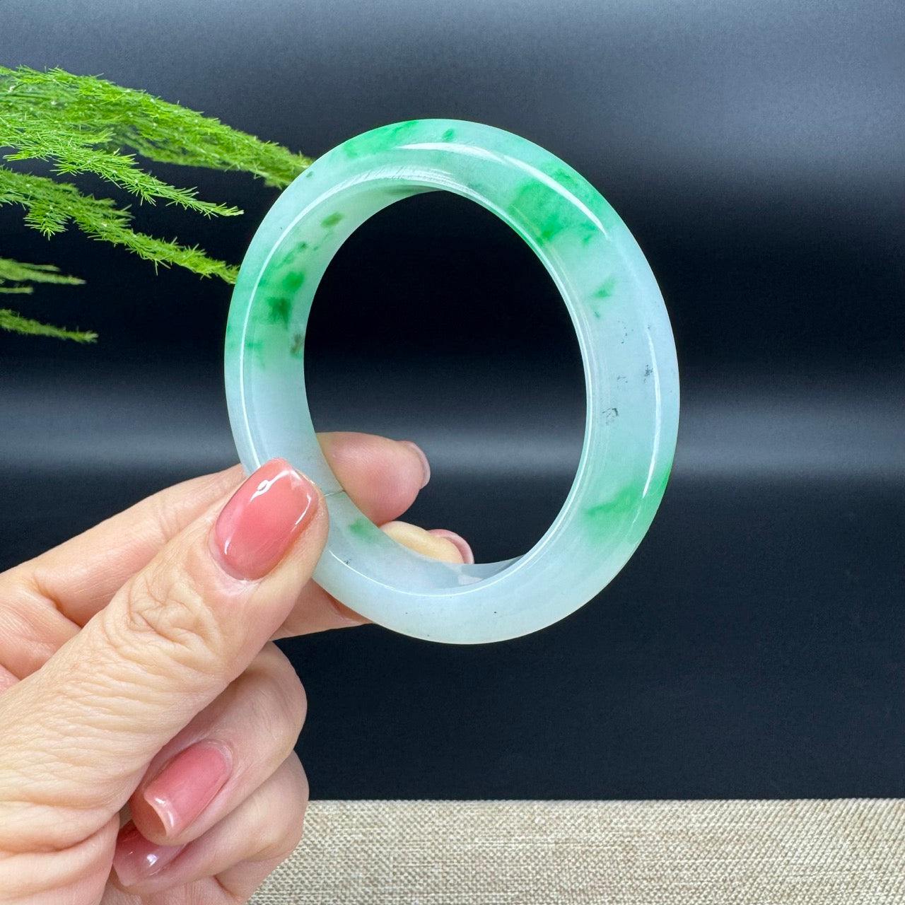 Genuine Burmese White Green(BDQ) Jadeite Jade Bangle Bracelet ( 53.4mm )