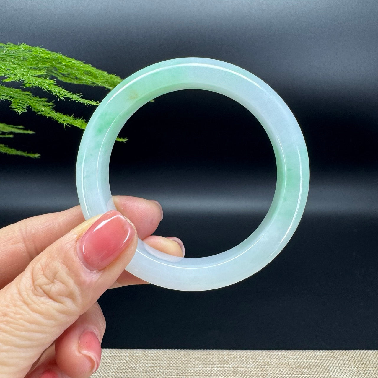 Genuine Burmese Icy White Green(BDQ) Jadeite Jade Bangle Bracelet ( 54.2mm )